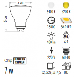 Cata 7 Watt Led Ampul GU10 Duylu CT-4215 3200K Gün Işığı Cata 7 Watt Led Ampul GU10 Duylu CT-4215 3200K Gün Işığı