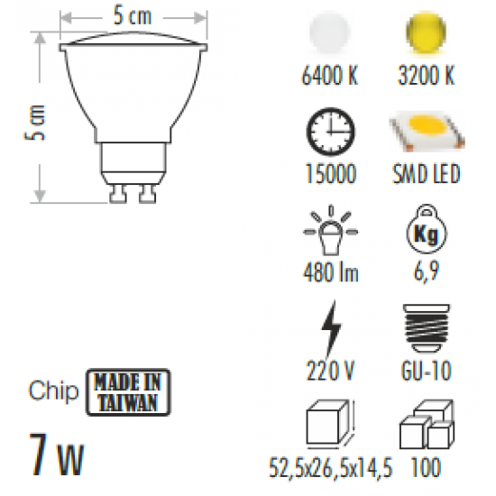 Cata 7 Watt Led Ampul GU10 Duylu CT-4215 3200K Gün Işığı