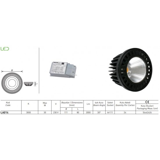 Jupiter 30 W Led Ampul AR111 Duylu LA014 3000K Gün Işığı