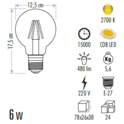 Cata 6W Rustik G125 Glop Led Ampul CT-4287 Cata 6W Rustik G125 Glop Led Ampul CT-4287