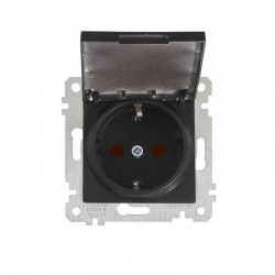 Mutlusan Kapaklı Topraklı Priz Çocuk Korumalı Metalik Siyah 2200 611 0284 (Çerçeve Hariç)