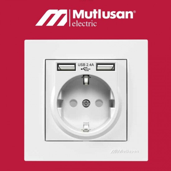 Mutlusan Topraklı Priz  Rita Priz USBli 2220 619 0201 (Çerçeve Dahil)
