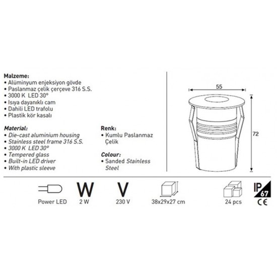 Jupiter Bahçe Gömme Armatür LED LG982 S