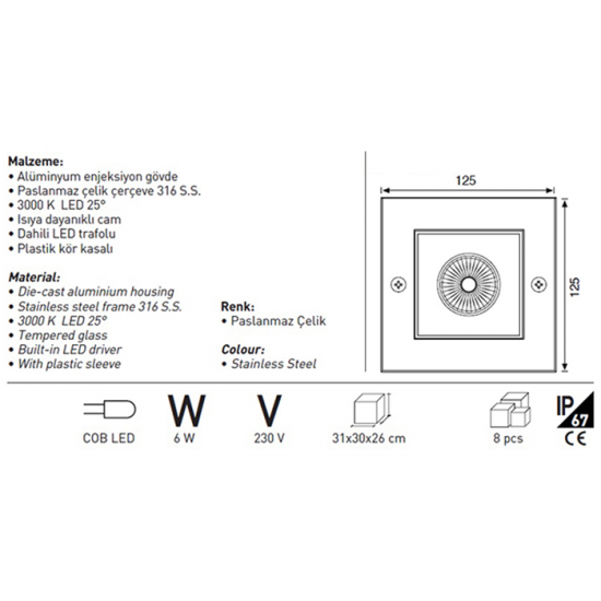 Jupiter Bahçe Gömme Armatür LED LG983 S