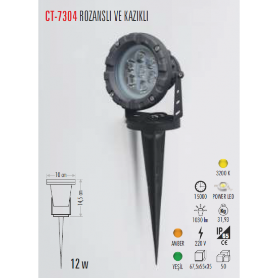 Cata 12 Watt Bahçe Armatürü CT-7304