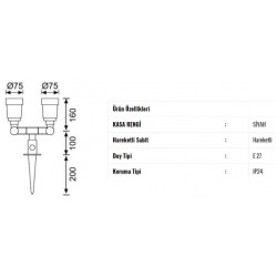 Jupiter 2x80 Watt E27 Duylu Bahçe Spot - JG662 Jupiter 2x80 Watt E27 Duylu Bahçe Spot - JG662