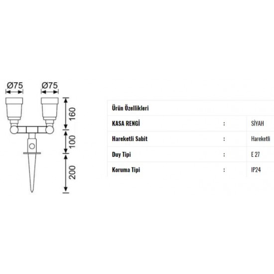 Jupiter 2x80 Watt E27 Duylu Bahçe Spot - JG662