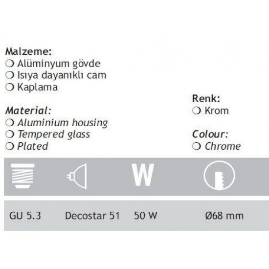 Jupiter Alüminyum Camlı Krom Spot (Banyo) JH624