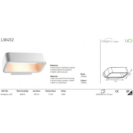 Jupiter 12W Yatak Başı Aplik Sharp Led LW451 3000K Sarı Işık