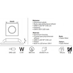 Jupiter Merdiven LED Spot Trafolu 90° LW983 S Jupiter Merdiven LED Spot Trafolu 90° LW983 S