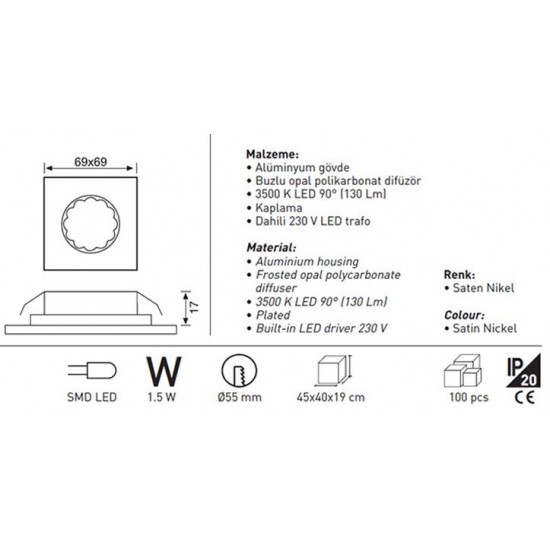 Jupiter Merdiven LED Spot Trafolu 90° LW983 S