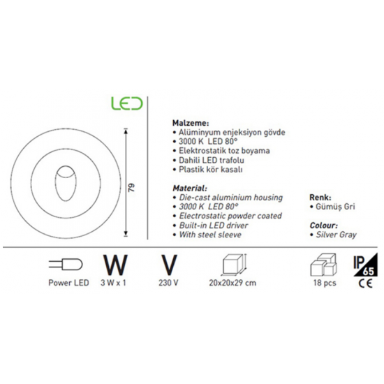 Jupiter Sıva Altı LED Duvar Armatürü LW425 S