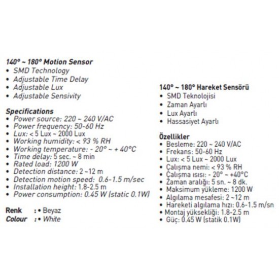Jupiter 140°180° Hareket Sensörü JS475 Jupiter 140°180° Hareket Sensörü JS475