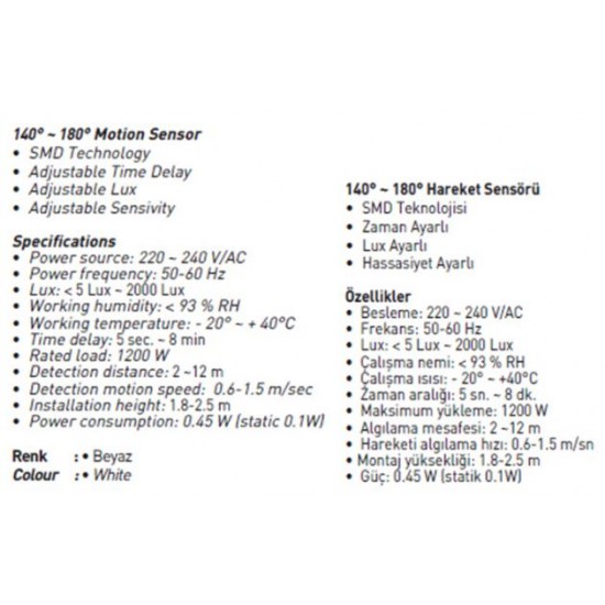 Jupiter 140°180° Hareket Sensörü JS475