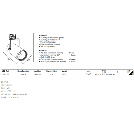 Jupiter 25 Watt Led Ray Spot Gün Işığı LR464