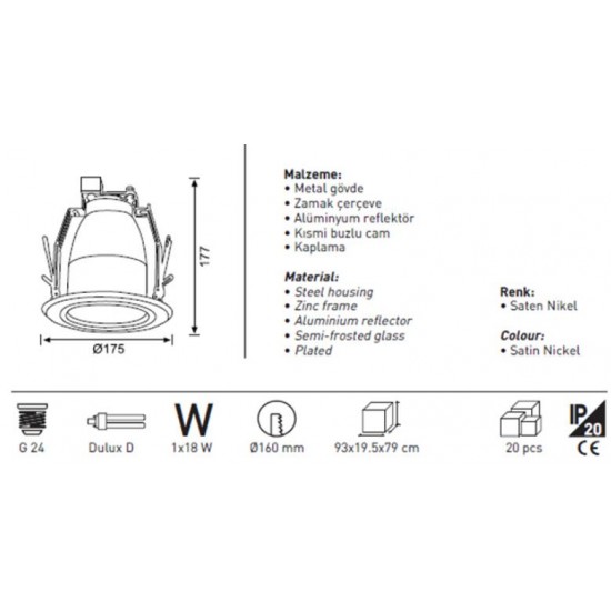 Jupiter Camlı Downlight JD532 Jupiter Camlı Downlight JD532