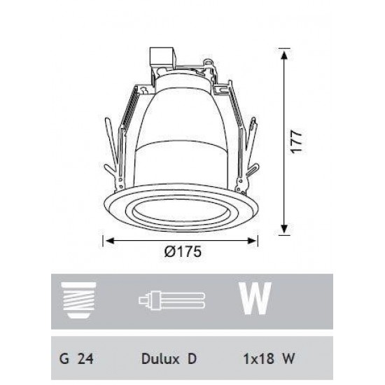 Jupiter 1x18W Downlight Dikey Dulux-D Duylu Camlı JD533