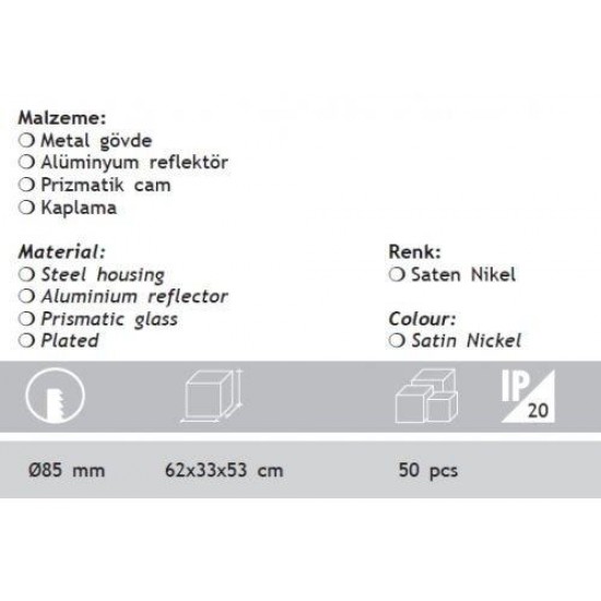 Jupiter 1x11W Downlight Yatay E27 Duylu Camlı JD518 SN