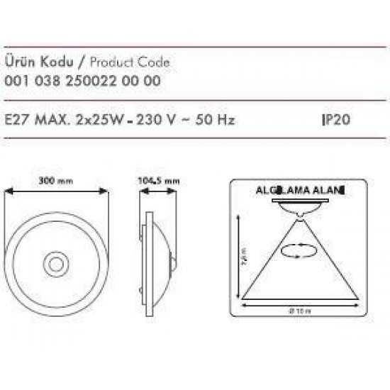 Mutlusan 360 Derece Sensörlü Tavan Glop Dibi Armatür(2x25 W)