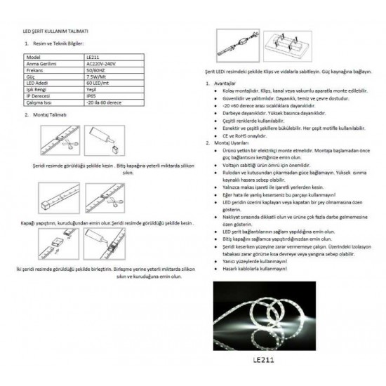 LE211 220 V İç/Dış Mekan Şerit LED (AMBER)