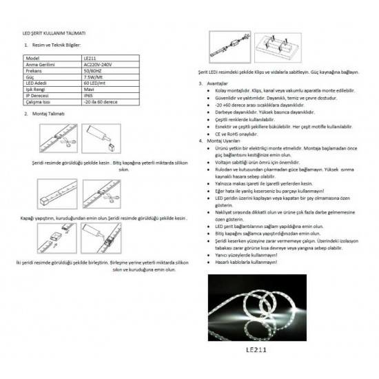 LE211 220 V İç/Dış Mekan Şerit LED (MAVİ)