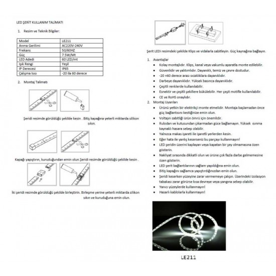 LE211 220 V İç/Dış Mekan Şerit LED (YEŞİL)