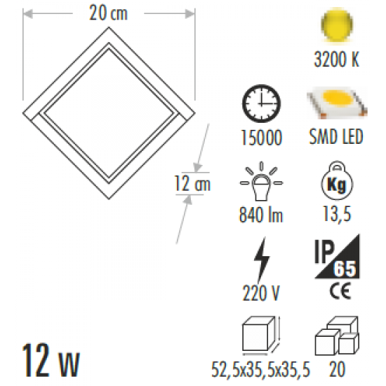 Cata 12 Watt Led Aplik Dış Mekan Bahçe Armatür CT-7074