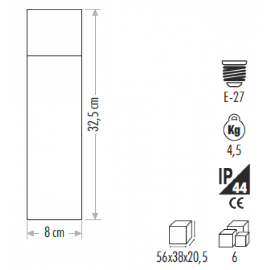 Cata Milano Bahçe Bollard Aydınlatma 32,5cm E27 Duylu CT-7081