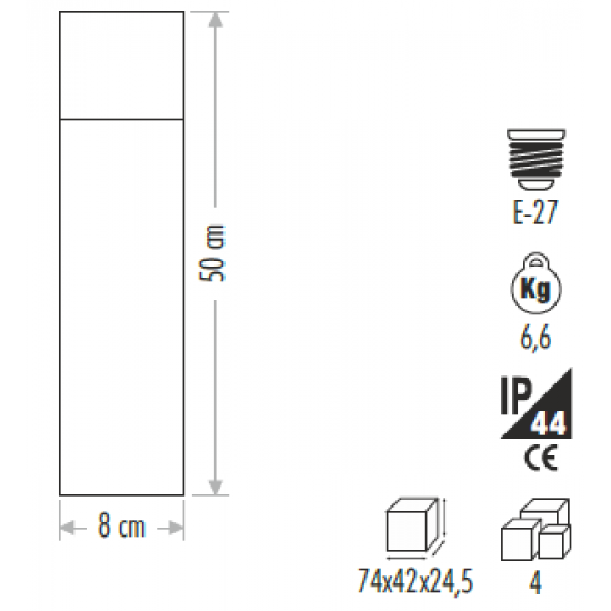 Cata Milano Bahçe Bollard Aydınlatma 50cm E27 Duylu CT-7082