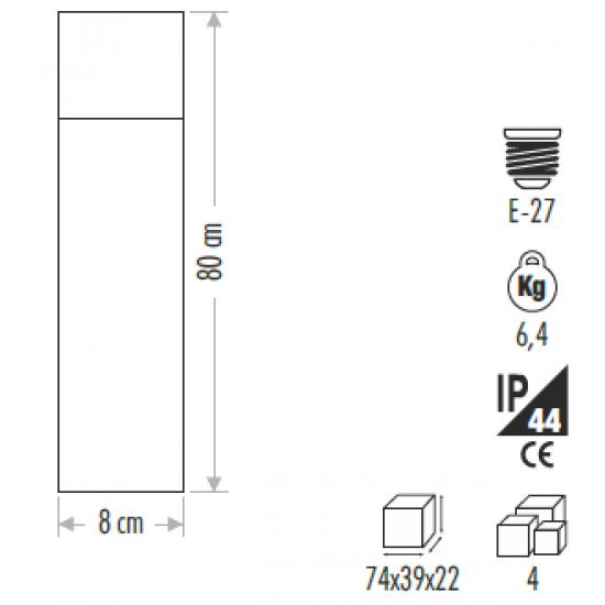 Cata Milano Bahçe Bollard Aydınlatma 80cm E27 Duylu CT-7083