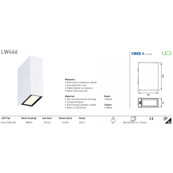 Jupiter 2x3 Watt Led Bahçe Aplik - LW466