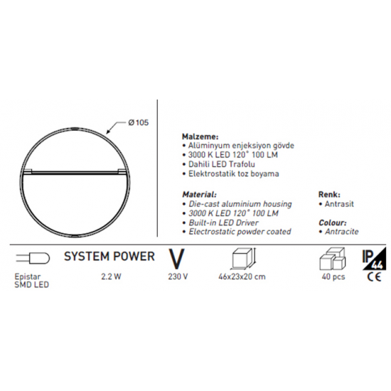 Jupiter LED Bahçe Aplik LW444 Jupiter LED Bahçe Aplik LW444