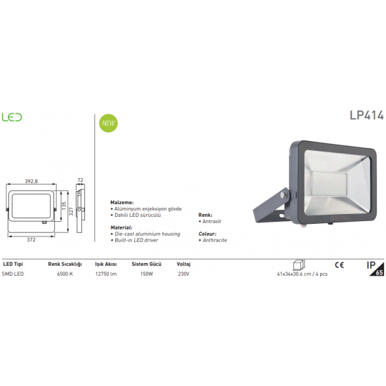 Jupiter 150W Led Projektör LP414 B