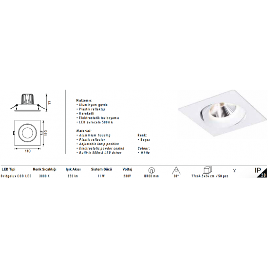 Jupiter Led Spot Armatürü Beyaz LS441 Jupiter Led Spot Armatürü Beyaz LS441