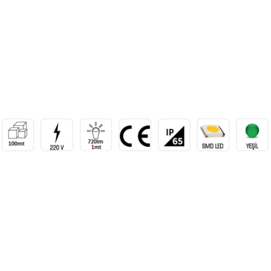 Cata 120 Ledlii Şerit Led Dış Mekan 220V CT-4575 Amber