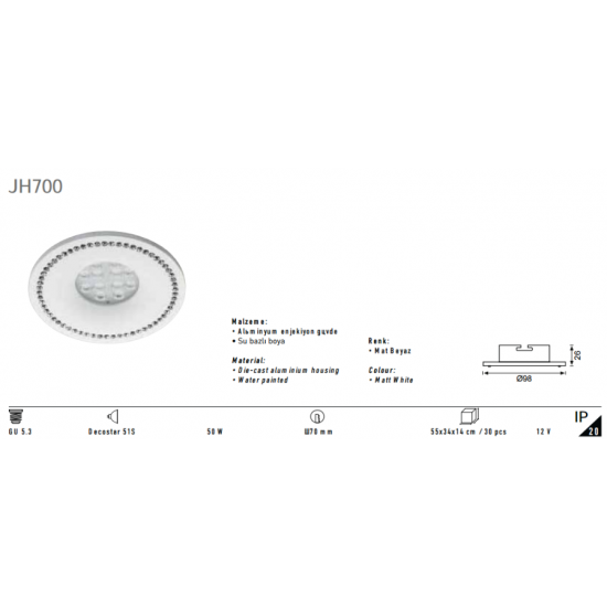 Jupiter Tavan Armatür JH700 Beyaz