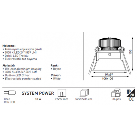 Jupiter Led Spot LS443 S - Gün Işığı Jupiter Led Spot LS443 S - Gün Işığı