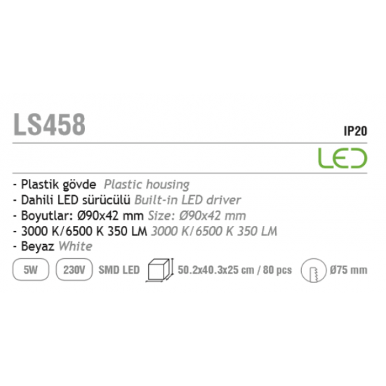 Jupiter 5W Led Spot LS458 Gün Işığı Jupiter 5W Led Spot LS458 Gün Işığı