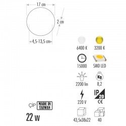 Cata 22 Watt Xplus Led Armatür CT-5662 - 3200 Kelvin Sarı Işık Cata 22 Watt Xplus Led Armatür CT-5662 - 3200 Kelvin Sarı Işık