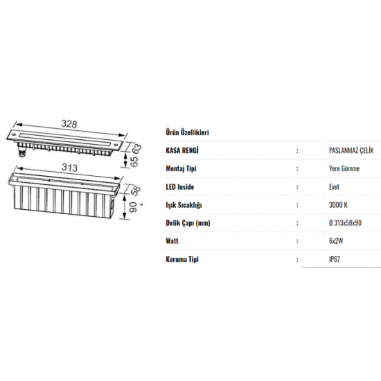 Jupiter 6x2 Watt Ledli Yere Gömme WallWasher Armatür - LG926